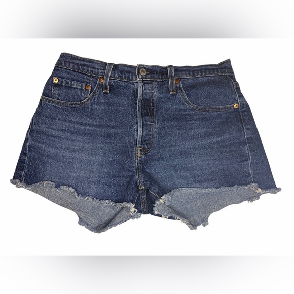 Levis 501 Shorts Women 29 Blue Cut Off Button Fly Mid Rise Premium Denim - Picture 13 of 16